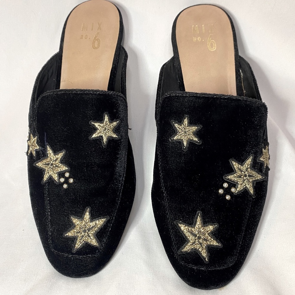 Funky Black Velvet Loafers with Stars